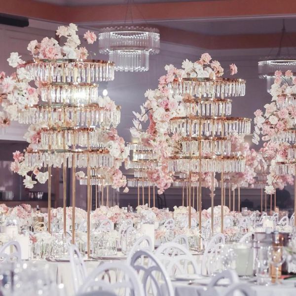 Золотая металлическая цветочная стойка Свадьба на улице 80 см Большая кристаллическая столовая дерево центральная часть