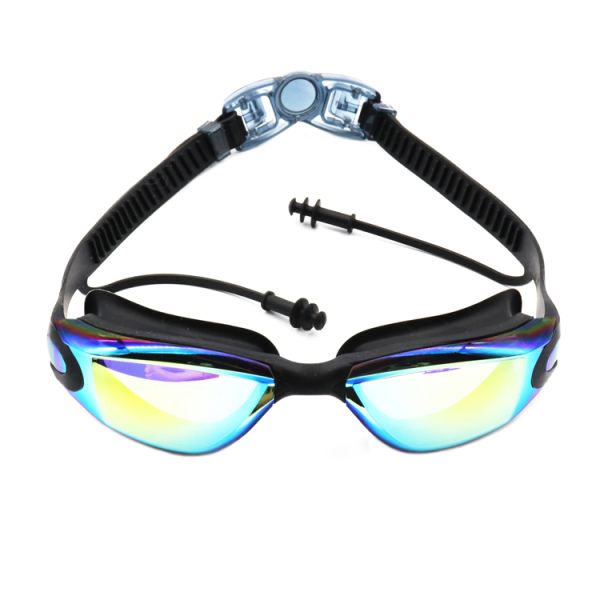 Universal Swimming Pool Goggles With Rainbow Plating And Surf Ear Plugs