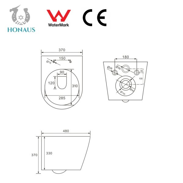 ISO Soft Closing Seat Cover Ceramic Wall Hung Toilet Bowl Water Saving