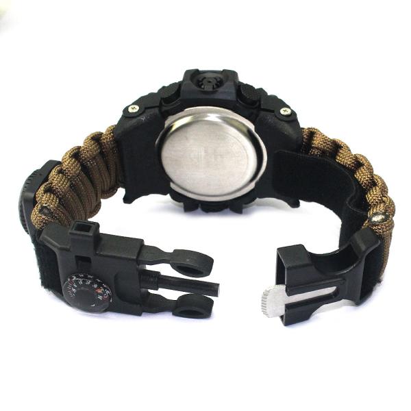 Punho de nylon de Paracord do relógio exterior do bracelete da sobrevivência da emergência de Brown