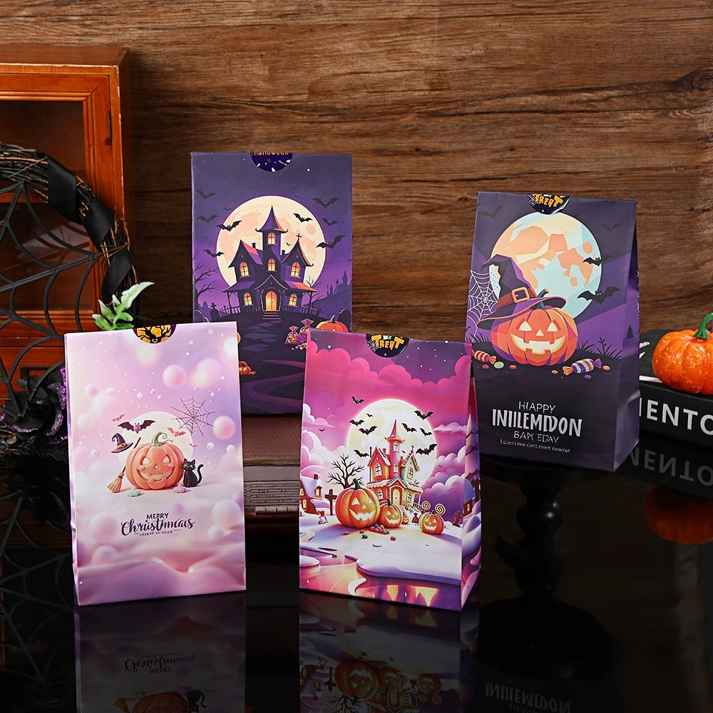 Halloween Paper Gift Bags with Sealing Stickers for Treat Packaging