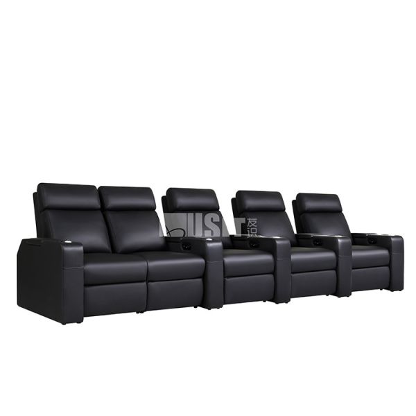 5-Seat Genuine Leather Power Recliner Home Theatre Seating Push Back Recliner With Remote Control