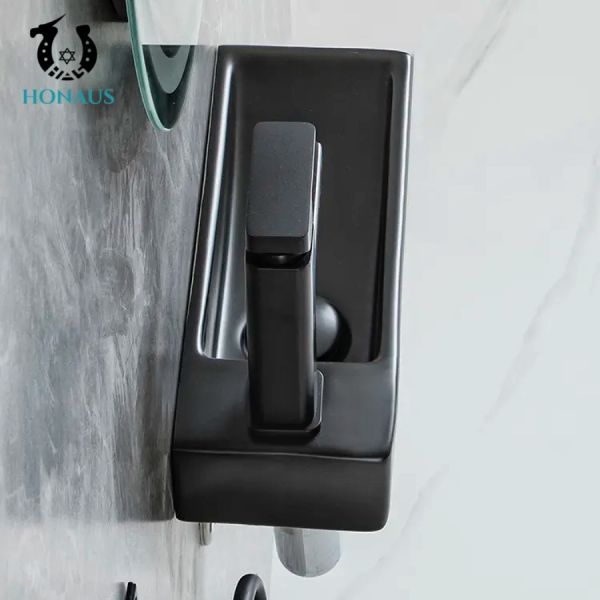 Modern Rectangle Bathroom Wall Hung Basin Matte Black 380*145*80mm