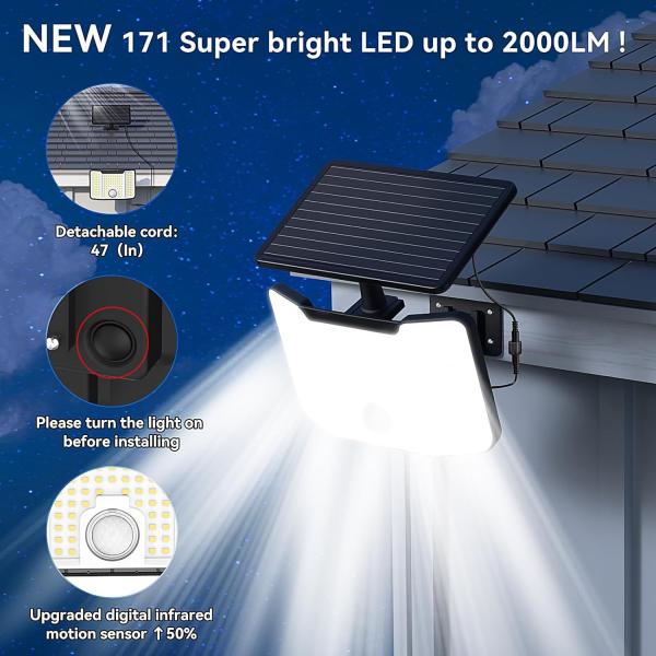 IP44 Lumière solaire extérieure murale 3000 lumens haute luminosité LED Lumière durable pour les jardins et les rues