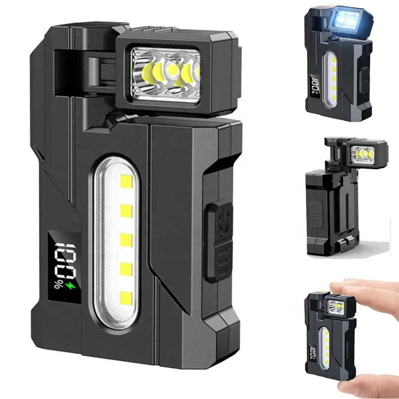 Cross-border Flashlight Work Lamp New Magnetic Work Lamp USB Charging Digital Display Multi-angle Rotatable Red and Blue Alarm