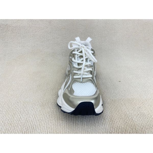 Lacing PU Gold Leather Sneakers With Script Mesh Upper Women Sneakers