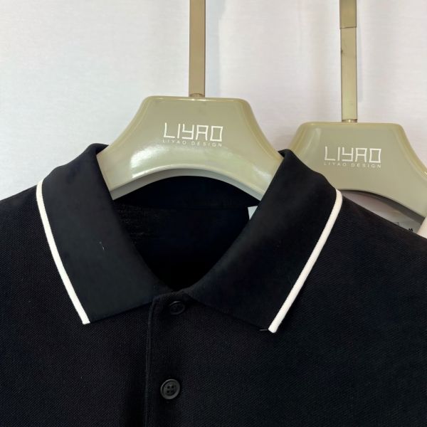 Men's Logo - Embroidered Polo Shirt | Black with White Trim Chest Pocket & Monogram Trendy Design Pique Men's Polo Shirt