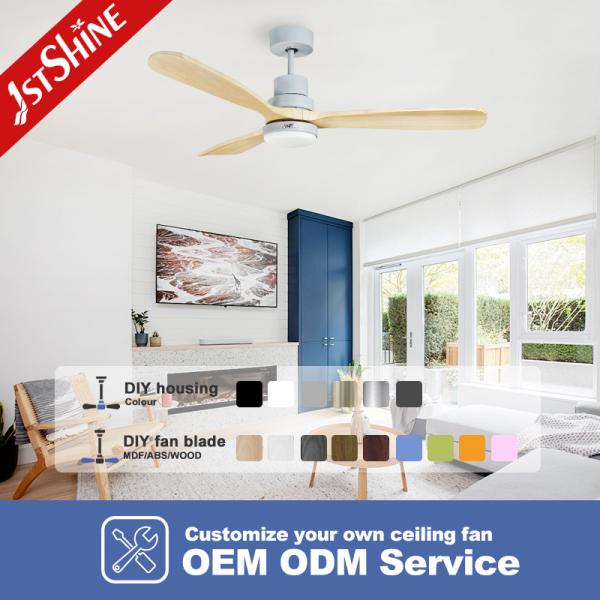 Ventilador de techo inteligente de madera maciza de 230v con cambio de color, control remoto y motor de CC
