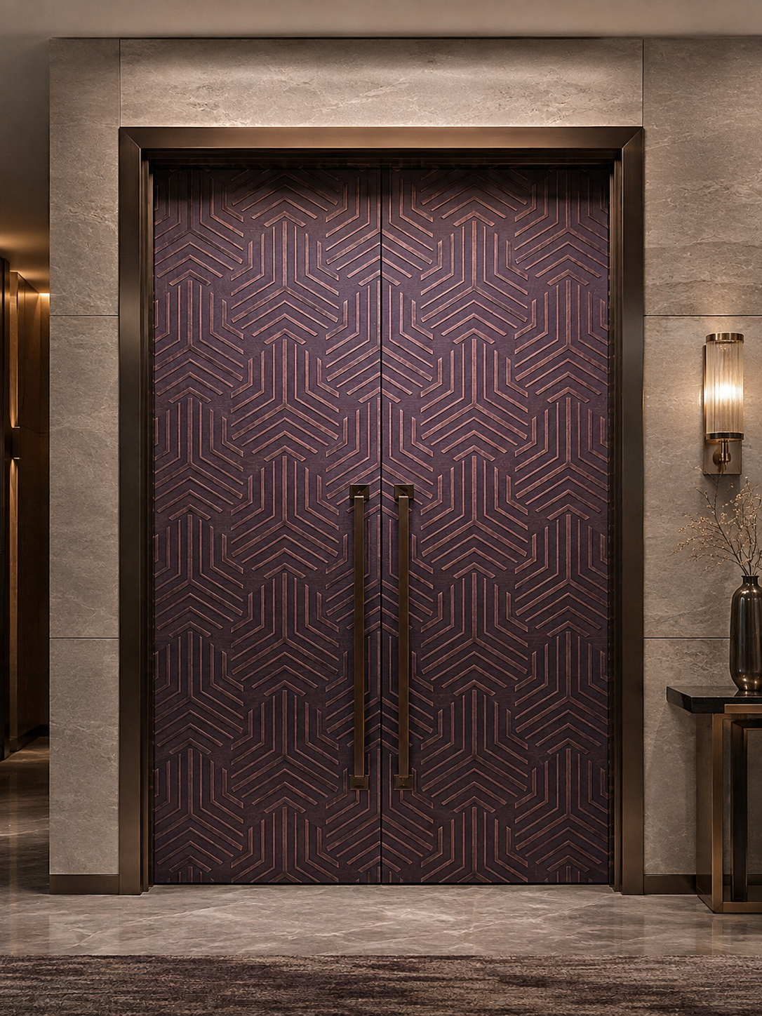 Art-Deco Chevron Geometric Pattern PVD Vacuum Coated Stainless Steel Sheet with Custom Sizes Available