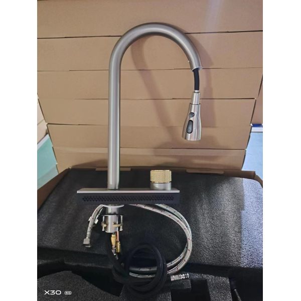 Modern Kitchen Faucet with Pull Down Sprayer Stainless Steel Brushed Nickel Commercial Bar Waterfall