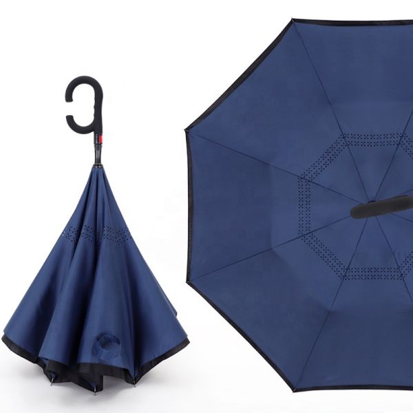 Advertising Umbrella with C-Shaped Handle Anti-UV Waterproof Reverse Straight Umbrella
