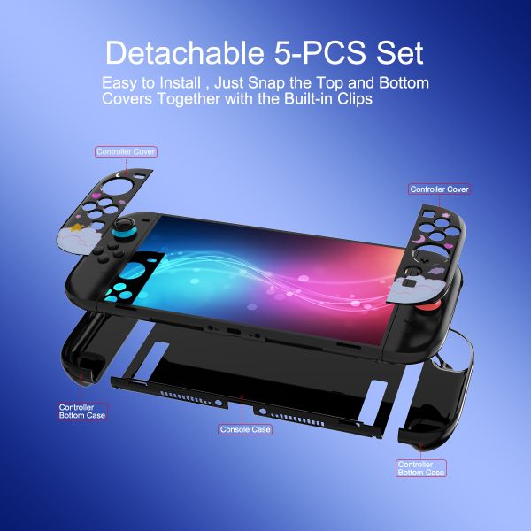 Cartoon Girly Print Detachable Hard Case for Nintendo Switch 2 / PC Gaming Devices - Two-Piece Protective Shell