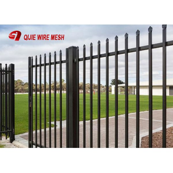 Galvanized Steel Spear Top Security Fencing Heavy Duty 2 Rail Powder Coated