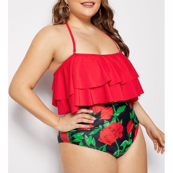 2019 New Plus SizeTwo piece Swimsuit Double deck flouncing Swimsuit Women Push up vnsf0002