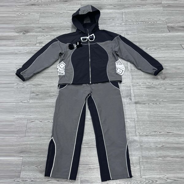 Manufacturer Custom Men's Nylon Patchwork Sweatsuit Windbreaker Zip up Jacket and Pants Sets Reflective Streetwear Tracksuit
