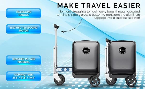 Smart Rideable Suitcase 26L, Lightweight Electric Luggage Scooter para viagens com fechadura digital, impermeável e lightwei