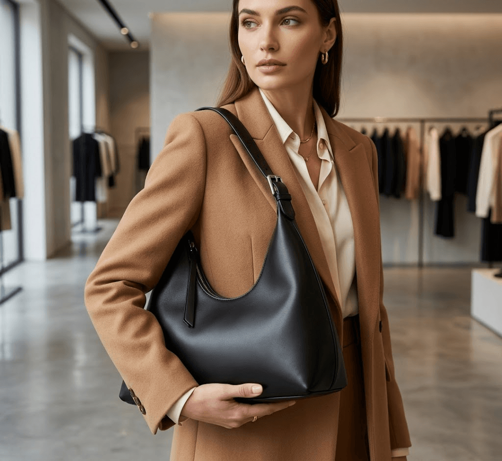 Black Crescent Underarm Hobo Shoulder Bag with Buckle Strap – Bulk Supplier & Manufacturer