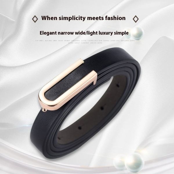 Korean-Style Leather Belts U-Shaped Gold Buckle Belts Thin Adjustable Women Belts