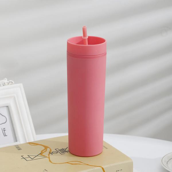 Skinny Double Insulated Plastic Water Bottle Rubber Paint 16oz Plastic Water Bottle Straight Sippy Cup With Splash Proof Lids Easy To Clean