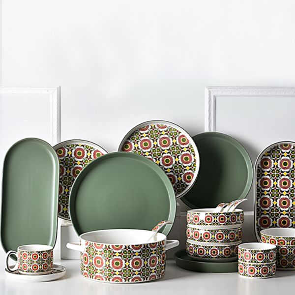 Кухонный столик керамические тарелки набор богемный стиль печать обеденный тарелка десертная тарелка