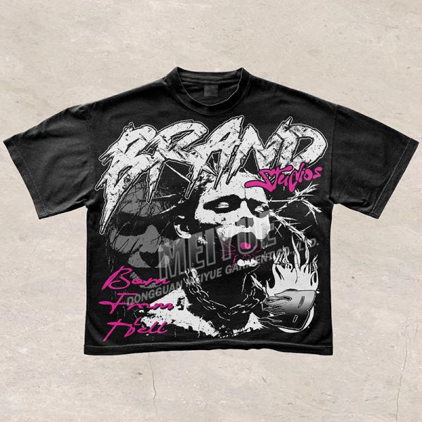 Summer Boxy Dtg Crack Screen Print Men's Shorts Set Acid Wash Vintage Tshirt Shorts Set 2 Piece Short Set Custom Logo