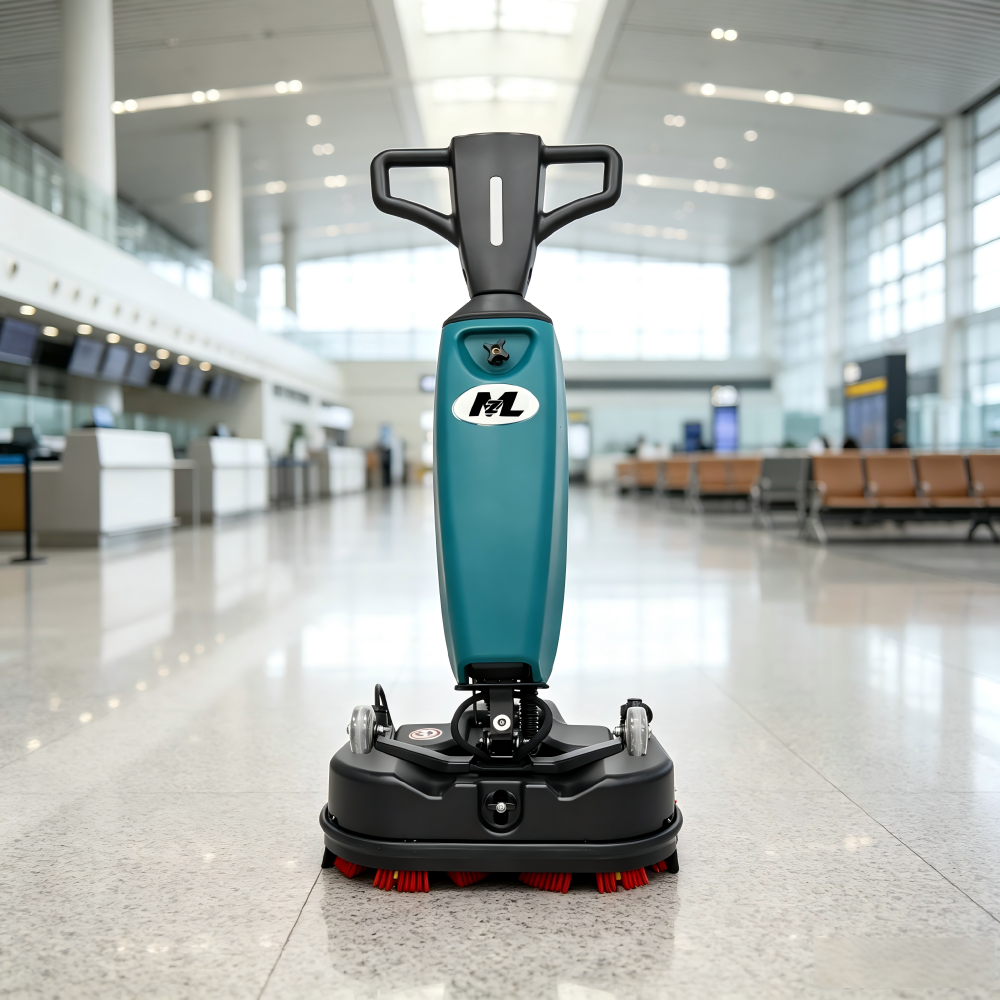 Heavy‑Duty Compact Walk‑Behind Floor Scrubber Machine, 6L Recovery Tank for Production Facilities and Farm Workyard Cleaning