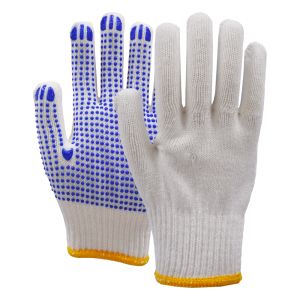 10 Gauge Wool Knitted Gloves With Blue PVC Dots Warm Durable Yarn Gloves For