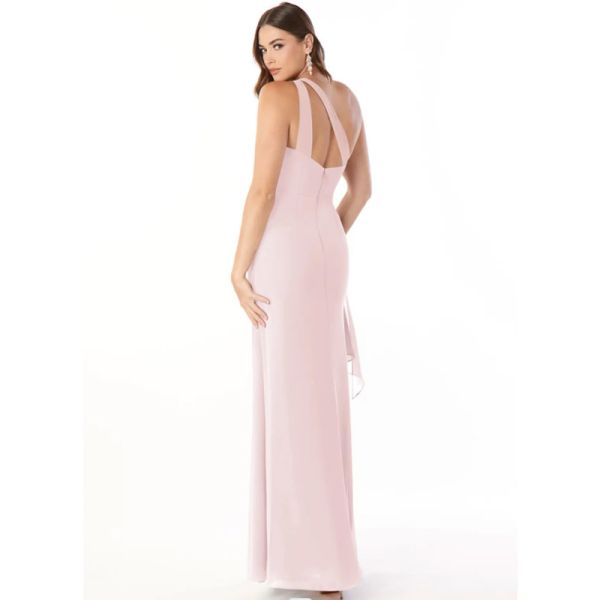 Fashionable Fitted Pleated Ruffle Chiffon Long Bridesmaid Dress Blushing Pink Sleeveless One-Shoulder Plus Size
