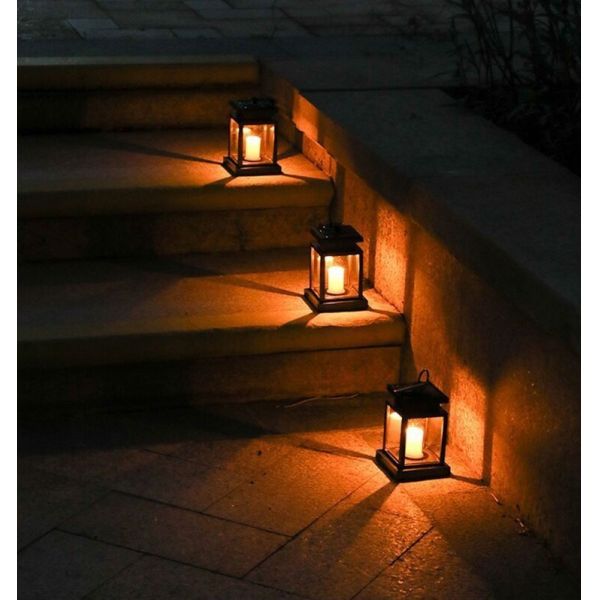 Solar Hanging Candle Lantern Waterproof Outdoor Umbrella Light Vintage Clip Lamp for Garden Teahouse Pathway Lawn Yard Lounge