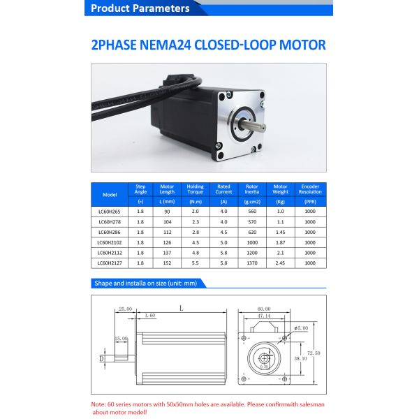 Lichuan DC Closed Loop Stepper Motor Drivers Kit 2.8N.m 2 Phase Nema24 DC24V～48V 4.5A 1000PPR