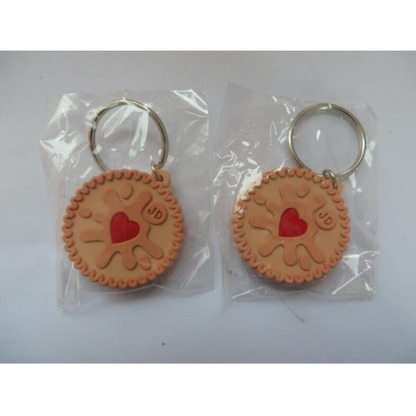 Promotional Cute Chocolate Cookies Silicone Rubber PVC Keychains With Metal Ring , Best Christmas Gift