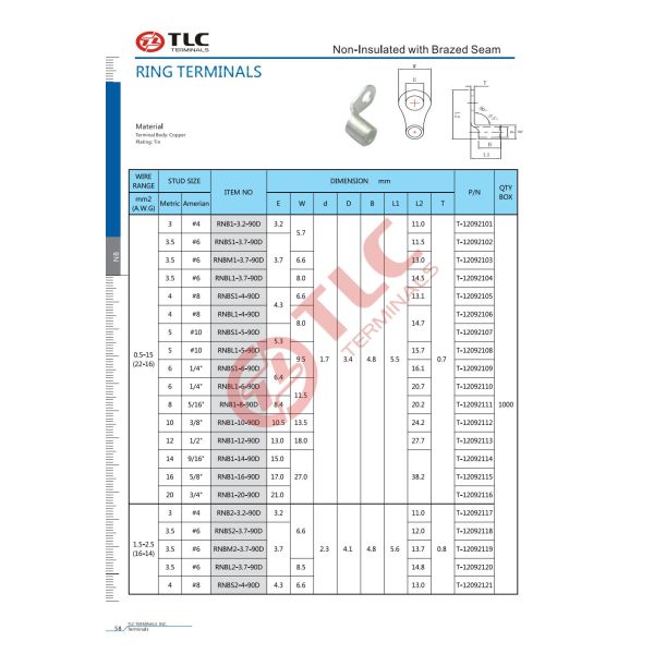 Silver Tin Plated Ring Terminals Lug For Electrical Connections 90D 0.5-6mm2