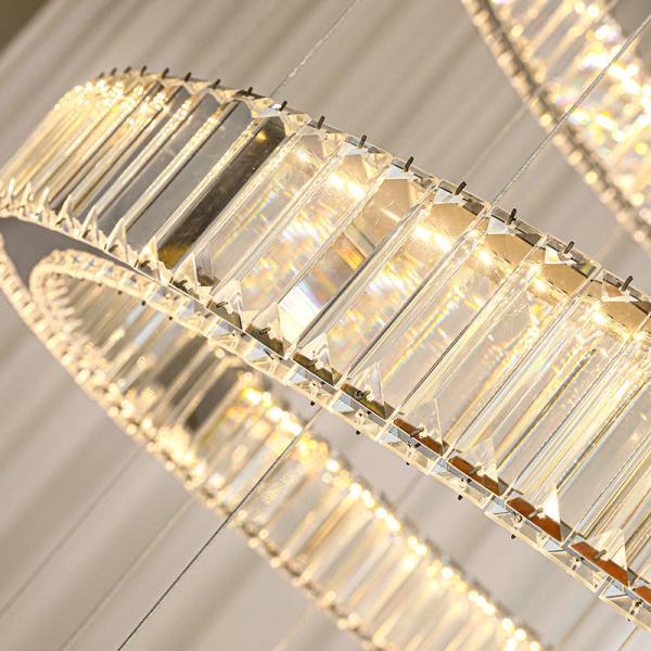 Hotel Lobby Crystal Ceiling Hanging Lamp , Staircase Round Ring Chandelier Pendant Light