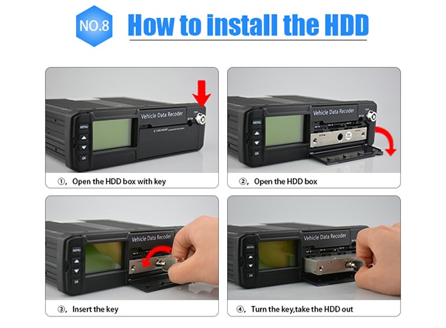 8 каналов 3G/4G мобильное HD DVR с экраном дисплея показывая состоянию черный цвет