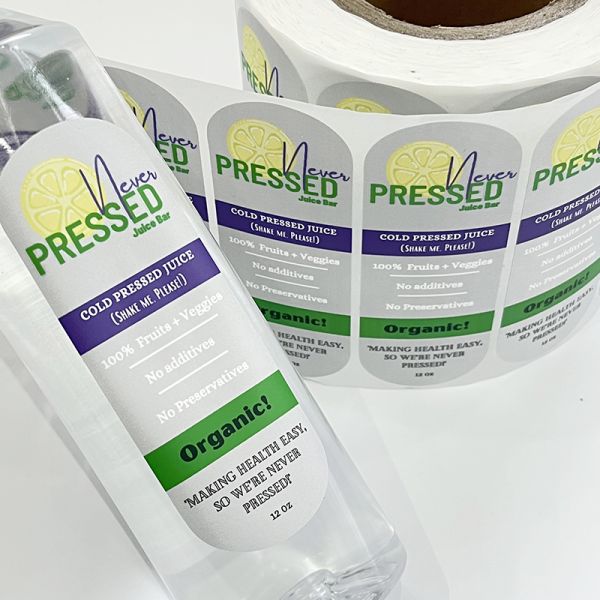 Manufacturer Wholesale Waterproof Die Cut Press Cold Juice Sticker Logo Clear Printing Water Bottle Packaging Label