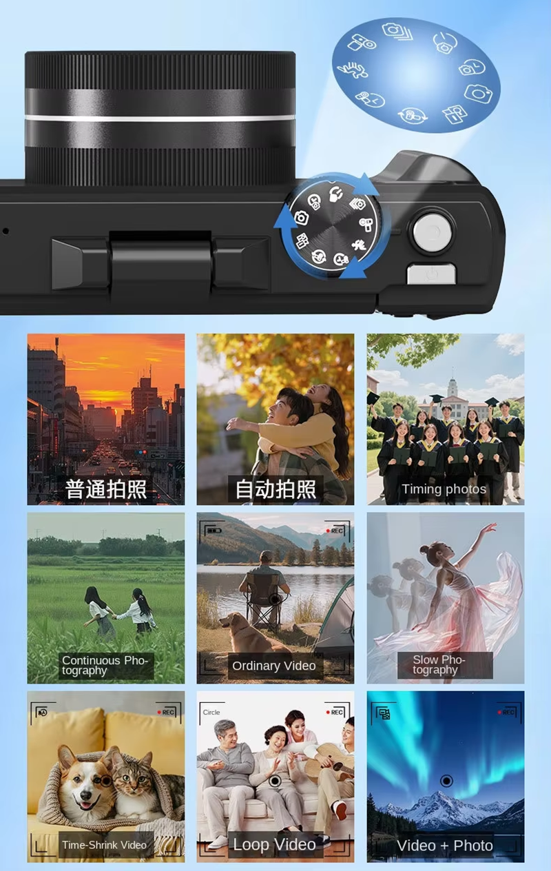 5K HD Travel Vlogging Digital Camera WiFi Flash 180° Rotating Selfie Time Lapse Slow Motion Burst Mode