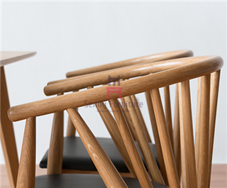 Upholstered Ash Chair Vertical Wood Restaurant Chairs Leather Seats Modern Dining Chairs