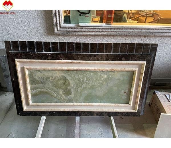 Villa Background Wall Cladding Green Onyx and Beige Marble Stone Slab in Modern Design