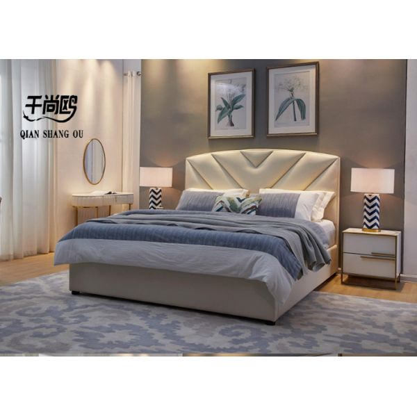 Gorgeous Leather Linen Upholstered Bed King size European Style