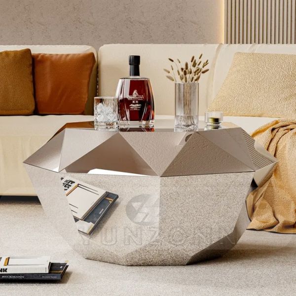Diamond Luxury Modern Lift Top Coffee Table Durable Metal Furniture with Stainless Steel for Living Room
