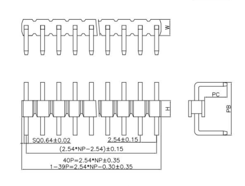 Pitch 2.54mm H5.0mm Centipede Feet Male Header Connector