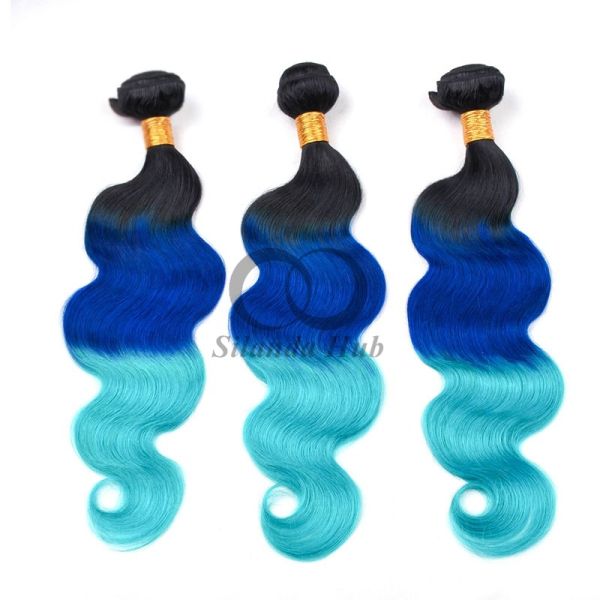#T1B/Blue/Light Blue Body Wave Remy Human Hair Bundles Sew In Weave Bundles