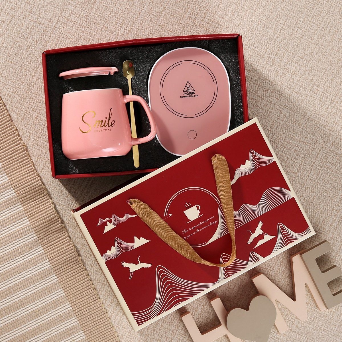US Promotion Wedding Gift Touch Screen Switch Ceramic Heating Mug 55 Degree Thermostat Coffee Cup Set with Warmer