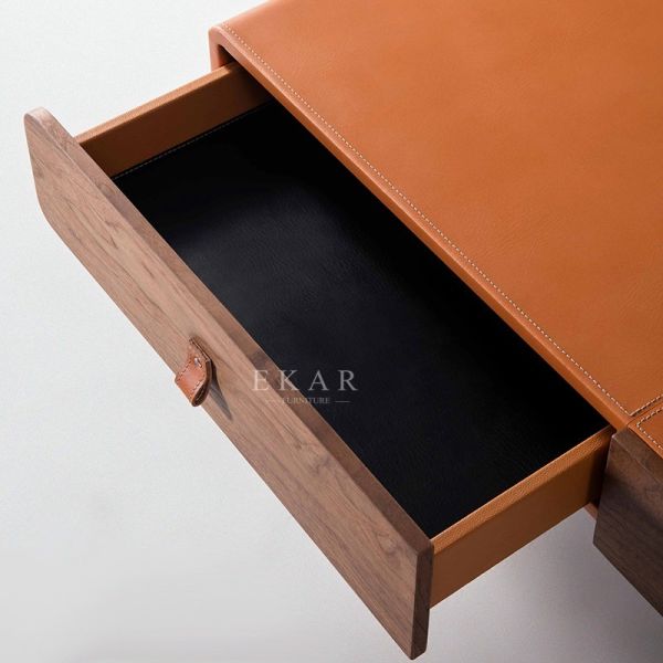 Italian Modern Style Fancy Leather Metal Legs Coffee Table