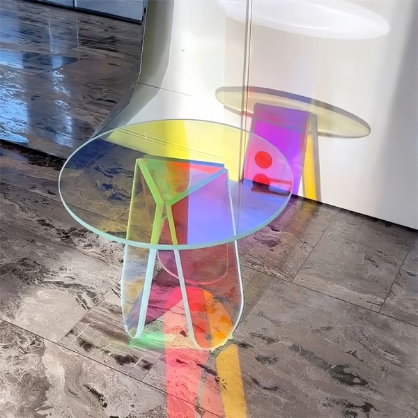 Oval Rainbow Glass Coffee Table Small Side Dining Room Glass Tea Table