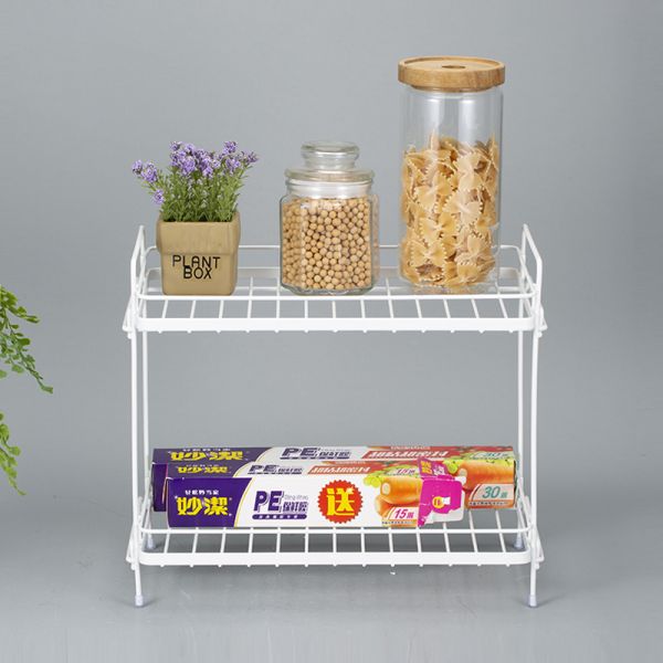 2 Layer Household Organizer Wire Basket With Non Folding Rack Spice Storage