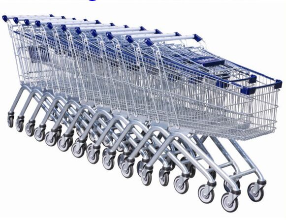 Steel Wire Shopping Trolley Grocery , Supermarket Folding Wire Shopping Cart With Seat