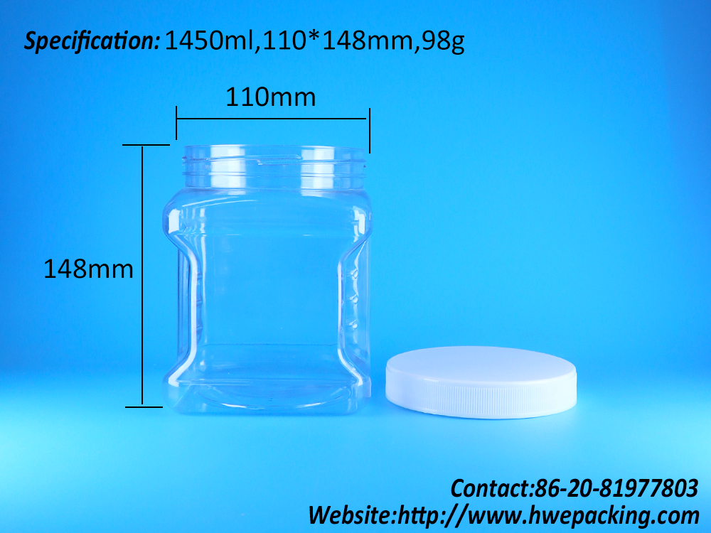 Bocaux en plastique transparents carrés en PET avec couvercle plat à vis pour doigts d'éponge et biscuits