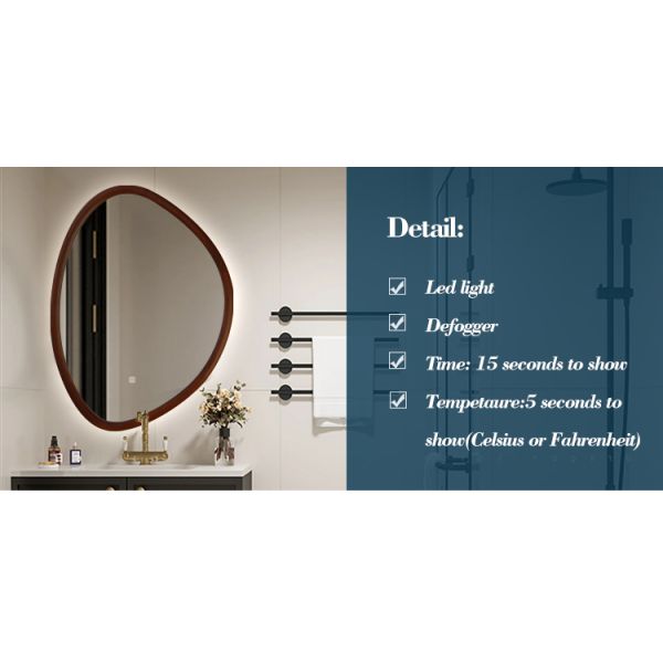 Walnut Color Wood Frame LED Mirror Illuminated Bathroom Decorative Mirror