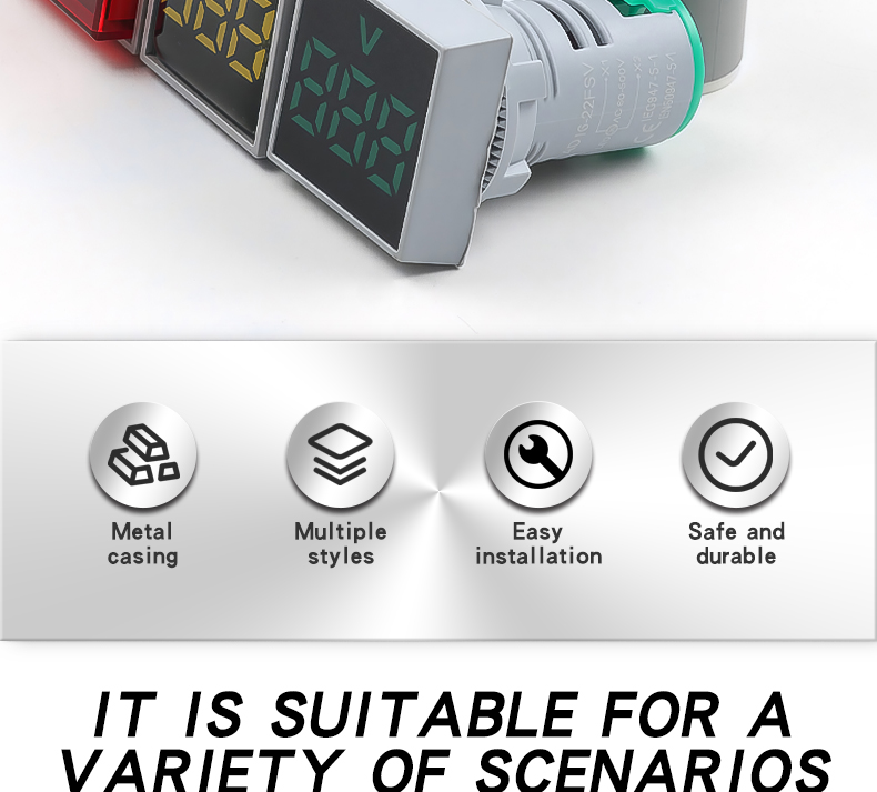Mini Square 22mm Hole Digital Display Quadrate Voltmeter 24V 220V 380V Indicator AD16-22VMS HY Brand 100A Voltage Meter